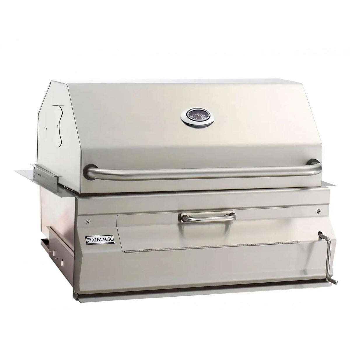 Stainless steel built-in charcoal smoker grill with side handle and control dial