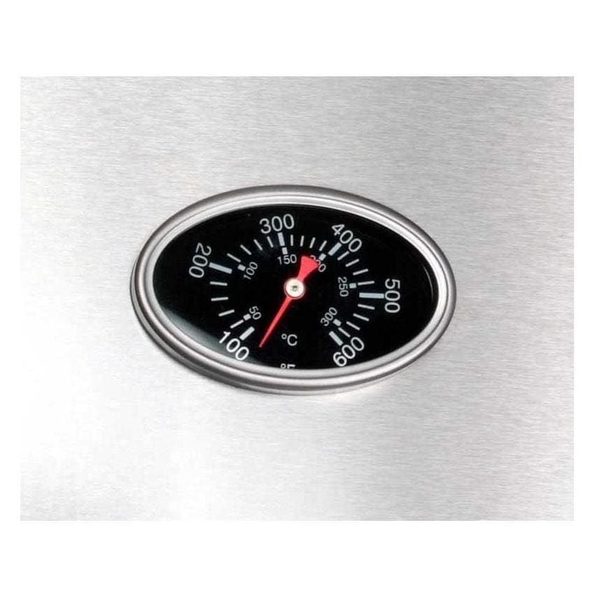 Stainless steel hood thermometer gauge with red pointer and temperature scale