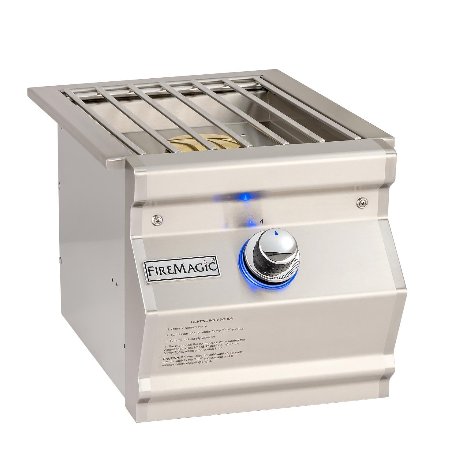 Fire Magic built-in propane single side burner with stainless control knob and grate