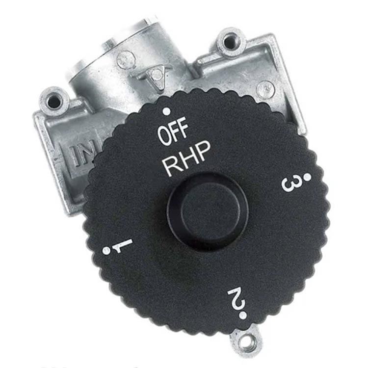 Automatic gas shut-off timer valve with black dial marked OFF RHP and settings 1–2