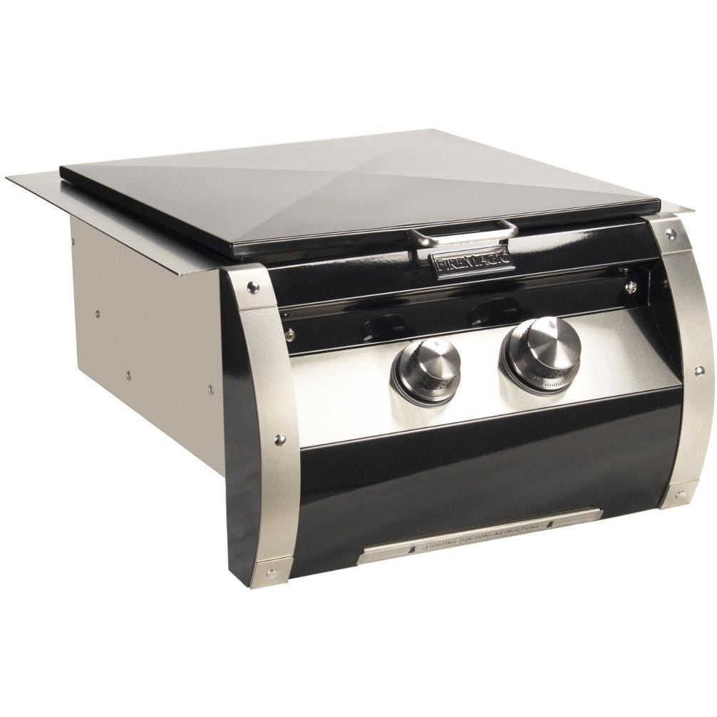 Built-in natural gas power burner with black control panel and porcelain-coated cast iron grate