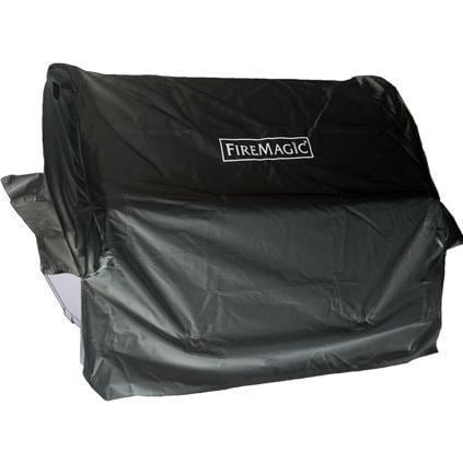 Fire Magic grill cover, dark gray/black fabric with logo patch on top