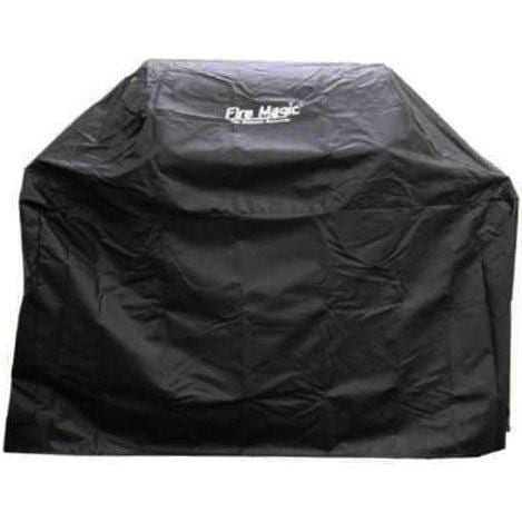 Black Fire Magic grill cover with front logo, fitted for cart gas grill
