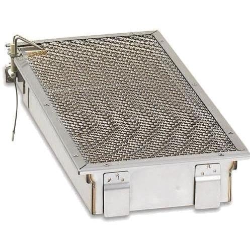 Infrared grill burner system with stainless wire mesh grate and control knobs
