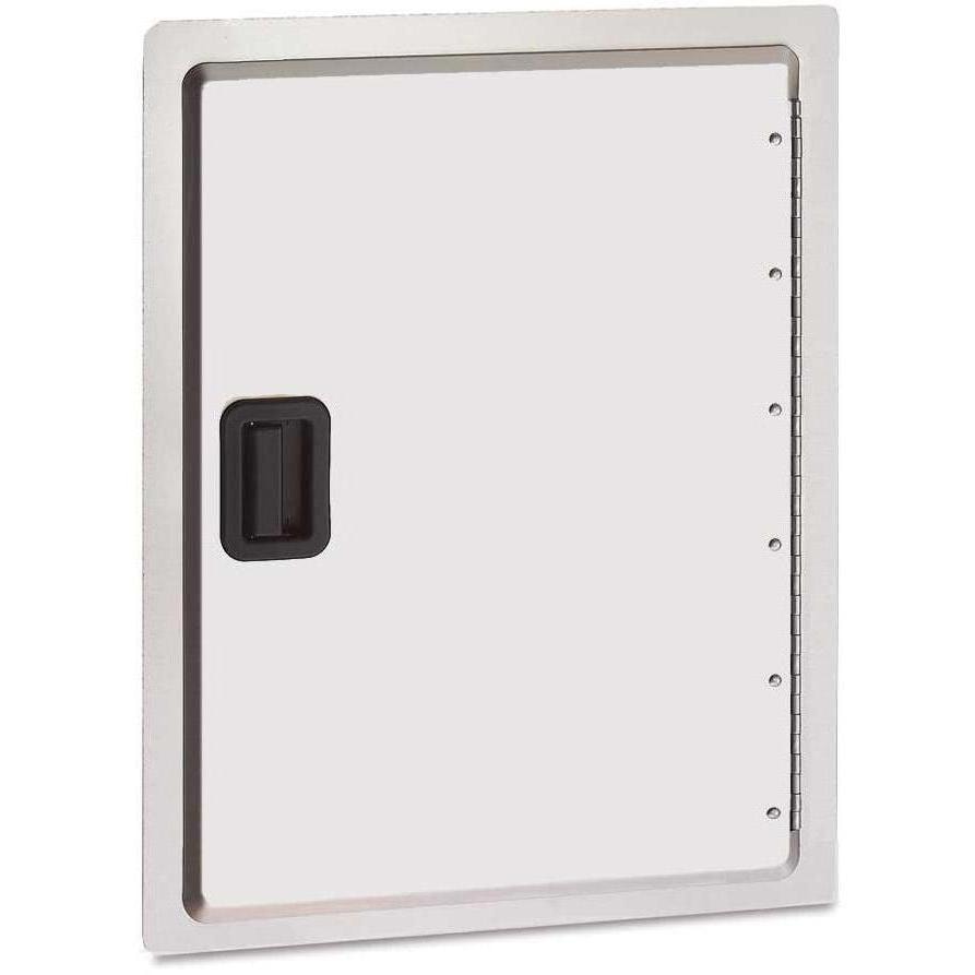 Stainless single access door with black latch, rectangular frame, white panel
