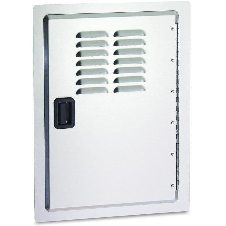 Stainless louvered single access door with top ventilation louvers and vertical hinges