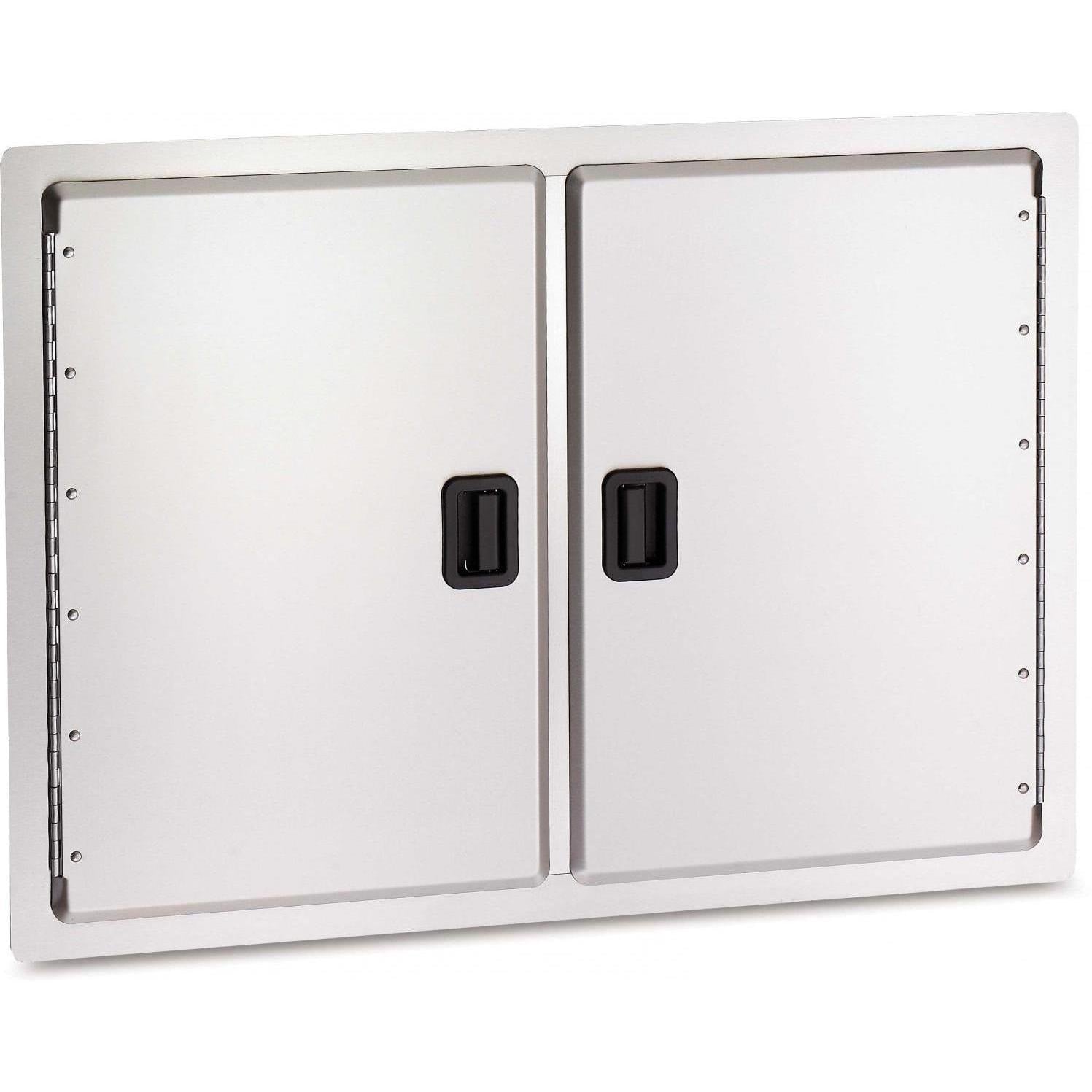 Stainless double access door with two panels and two black handle locks