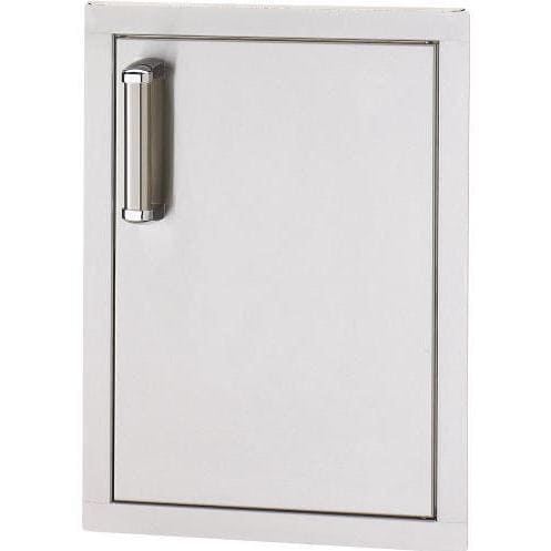 Flush single access door with brushed metal handle and rectangular frame