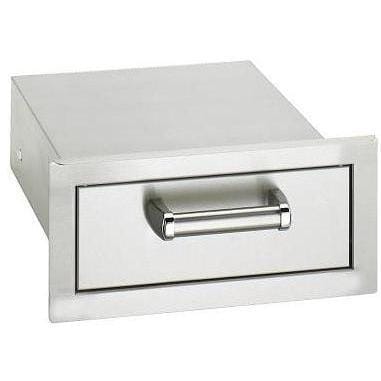 Flush-mount single access drawer with chrome handle and soft-close front