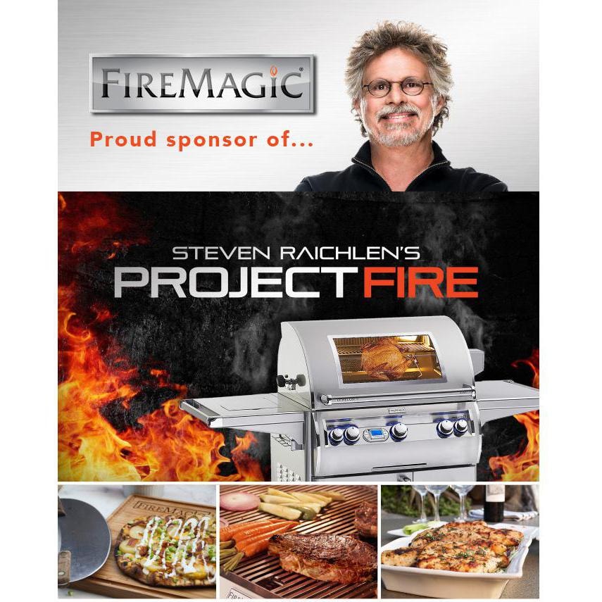 FireMagic Project Fire promotional graphic with man portrait and grill in center
