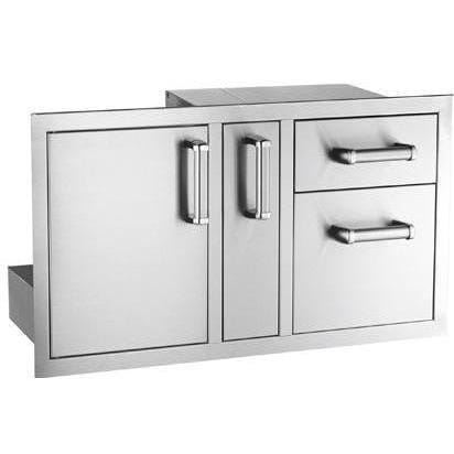 Stainless steel flush access door with two drawers and double cabinet doors