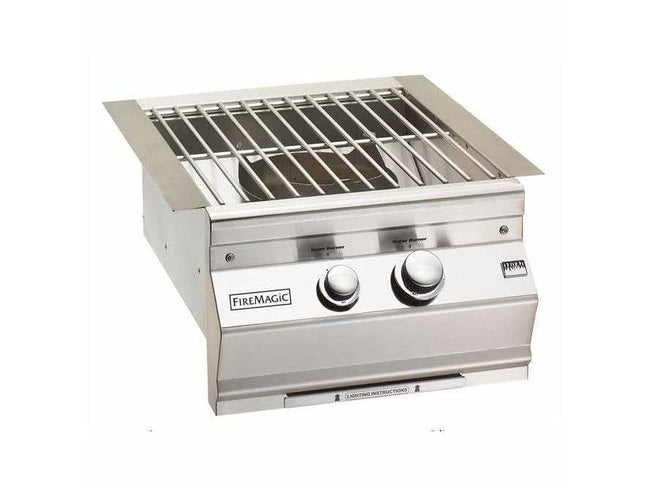 Stainless steel Fire Magic power burner with stainless grid and two control knobs