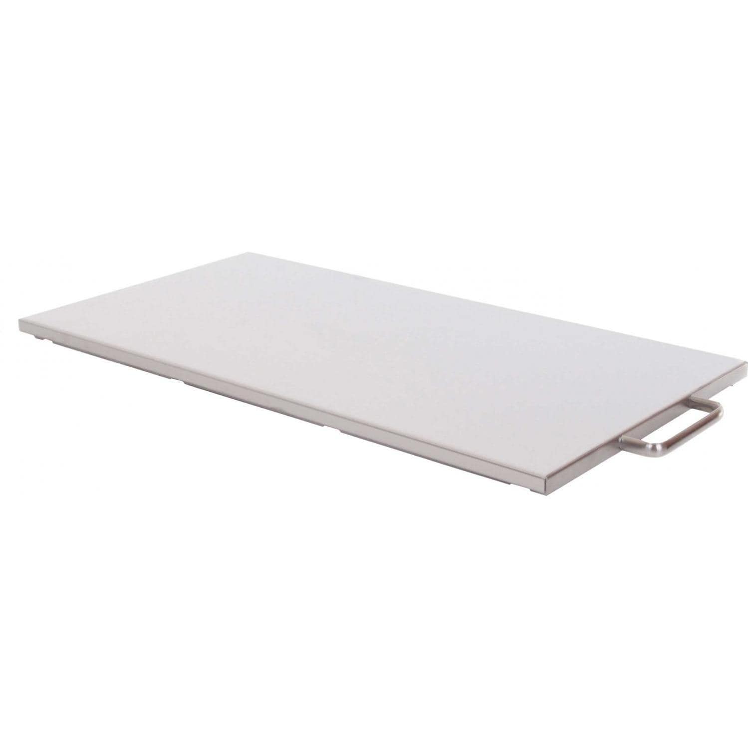 Stainless steel double side-burner grid cover, light-gray flat lid with handle