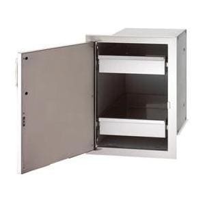 Enclosed cabinet with two drawers open, left-hinged door, light gray finish