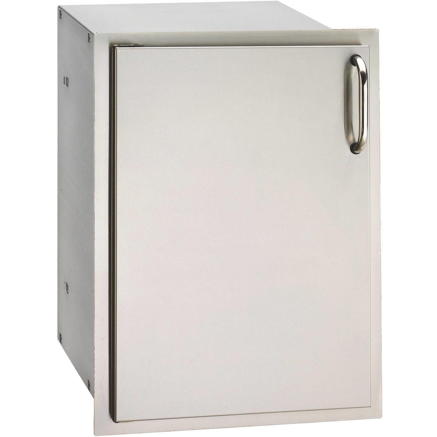 Left-hinged enclosed cabinet with drawers, light gray door and round pull handle