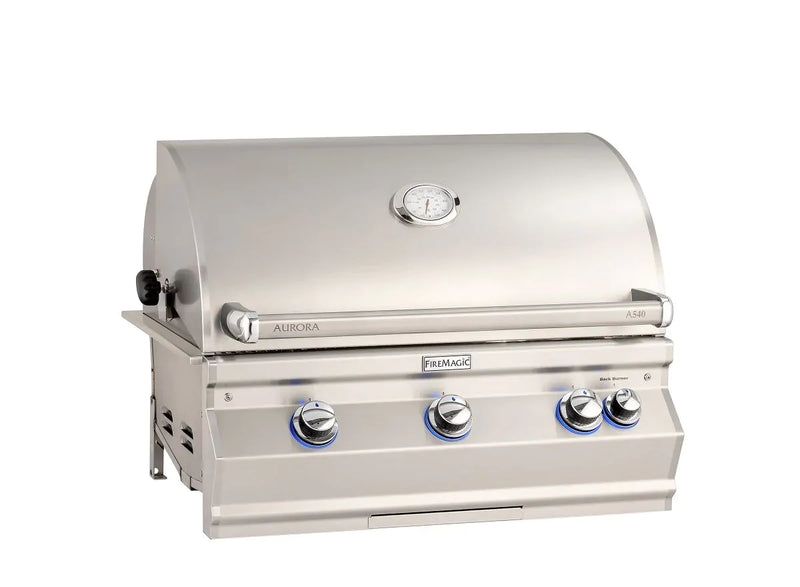 Fire Magic Aurora A540i 30-Inch Natural Gas Built-In Grill with 1 Sear Burner, Backburner, Rotisserie Kit and Analog Thermometer (A540I-8LAN)