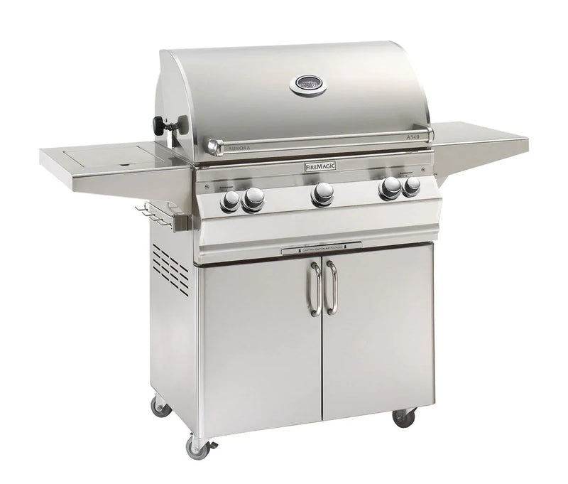 Fire Magic Aurora A540S 30-Inch Propane Gas Freestanding Grill with 1 Sear Burner, Single Side Burner, Backburner, Analog Thermometer (A540S-8LAP-62)