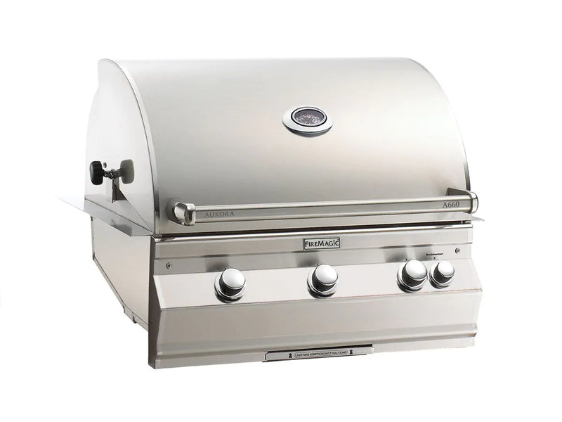 Fire Magic Aurora A660i 30-Inch Propane Gas Built-In Grill with 1 Sear Burner, Backburner, Rotisserie Kit and Analog Thermometer (A660I-8LAP)