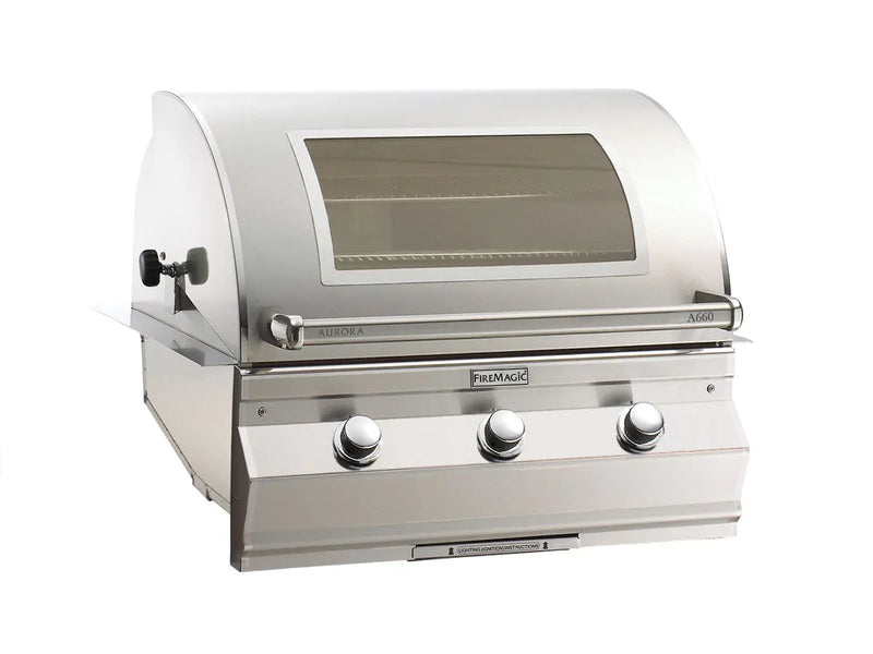 Fire Magic Aurora A660i 30-Inch Natural Gas Built-In Grill with 1 Sear Burner, Magic View Window and Analog Thermometer (A660I-7LAN-W)