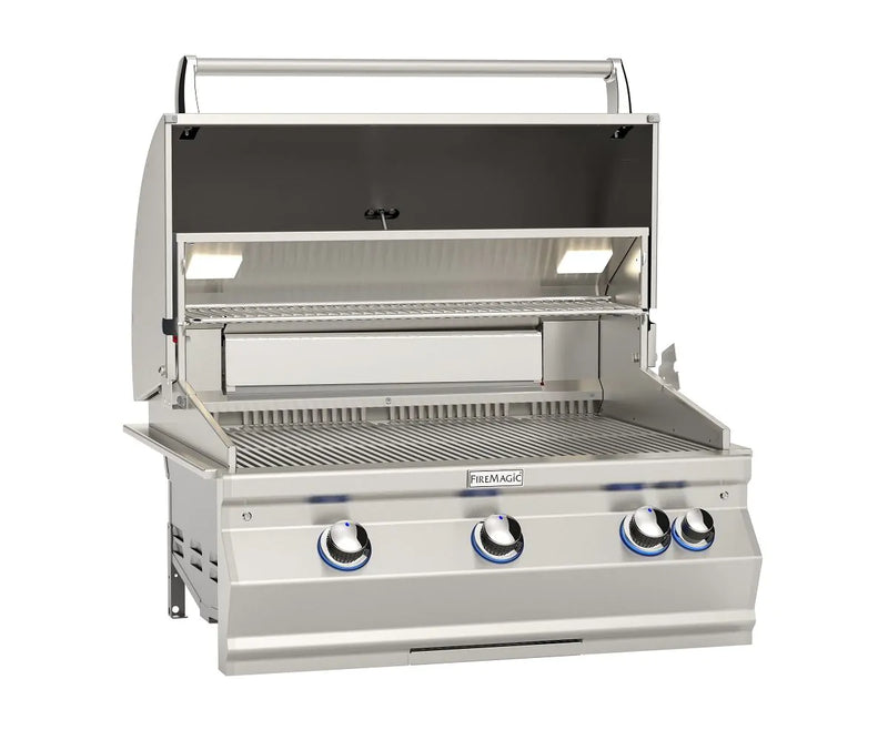 Fire Magic Aurora A660i 30-Inch Propane Gas Built-In Grill with 1 Sear Burner, Backburner, Rotisserie Kit and Analog Thermometer (A660I-8LAP)