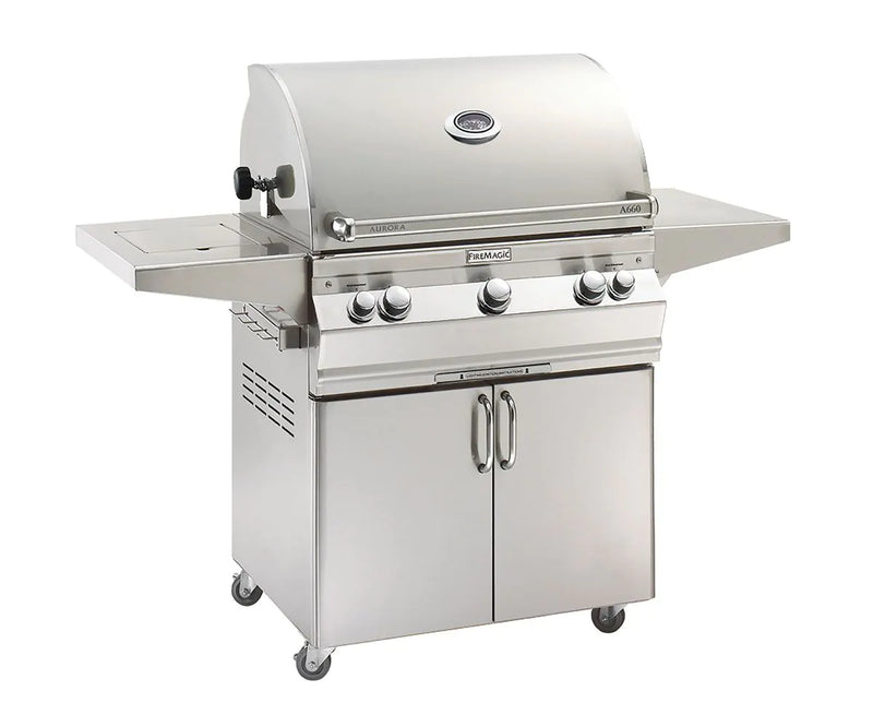 Fire Magic Aurora A660s 30-Inch Propane Gas Freestanding Grill, Single Side Burner, Backburner, Rotisserie Kit and Analog Thermometer (A660S-8EAP-62)