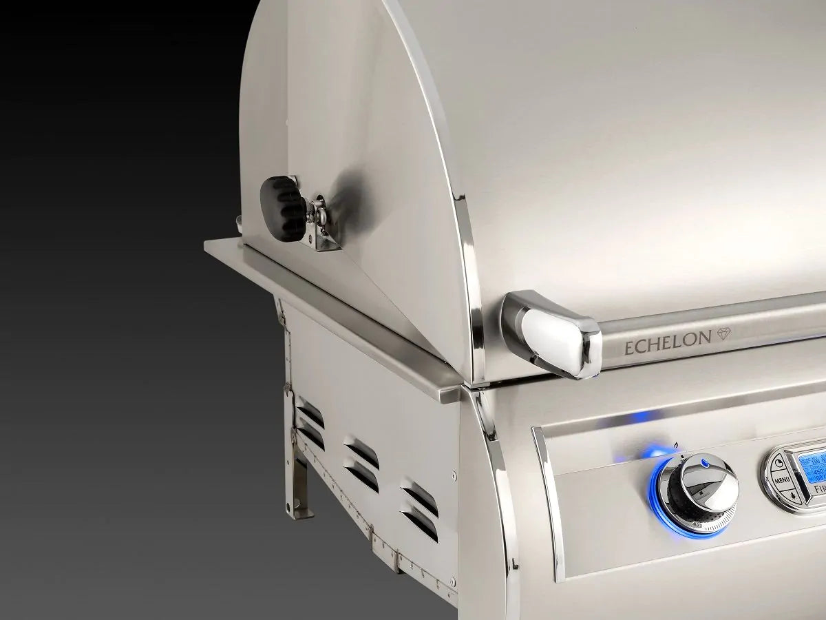 Stainless built-in propane grill side control panel and hood vent