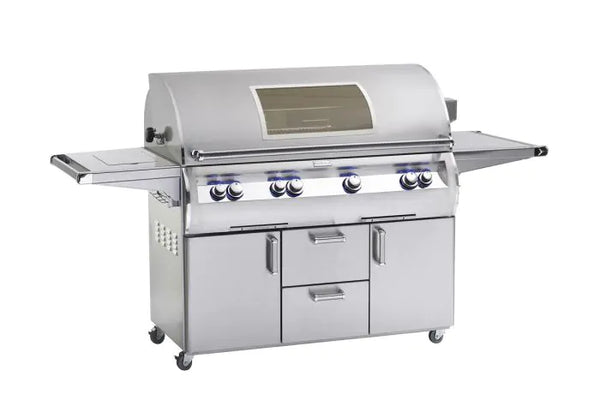 Fire Magic Echelon Diamond E1060s A Series Freestanding Gas BBQ Grill With Flush Mounted Single Side Burner, Infrared Burner, And Magic View Window, Natural Gas (E1060S-8LAN-62-W)