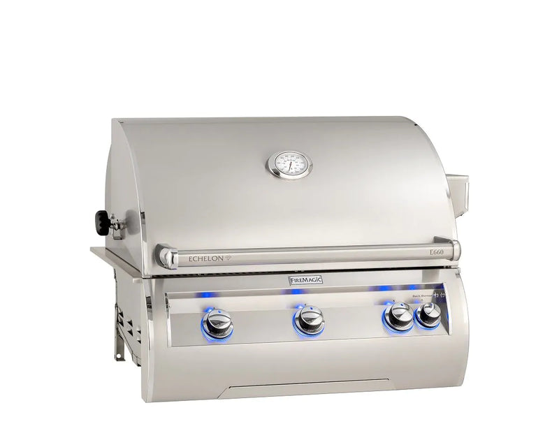 Fire Magic Echelon Diamond E660i 30-Inch Propane Gas Built-In Grill with Backburner, Rotisserie Kit and Analog Thermometer (E660I-8EAP)