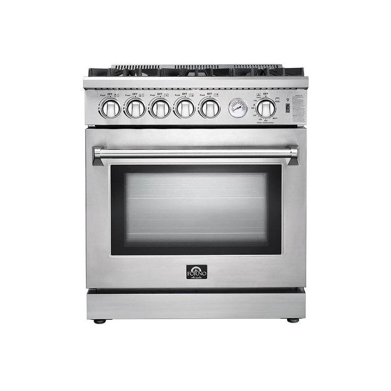 Forno 3-Piece Appliance Package - 30" Gas Range, French Door Refrigerator, and Dishwasher in Stainless Steel Appliance Package Forno 