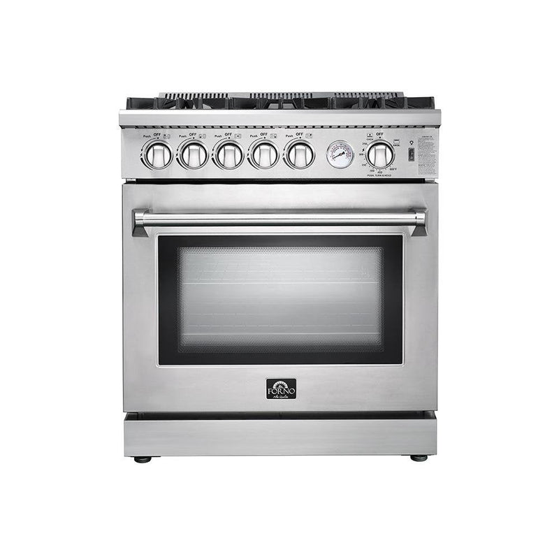 Forno 3-Piece Appliance Package - 30" Gas Range, Pro-Style Refrigerator, and Dishwasher in Stainless Steel Appliance Package Forno 