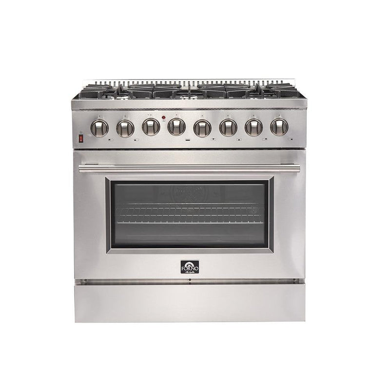 Forno 3-Piece Appliance Package - 36" Dual Fuel Range, French Door Refrigerator, and Dishwasher in Stainless Steel Appliance Package Forno 