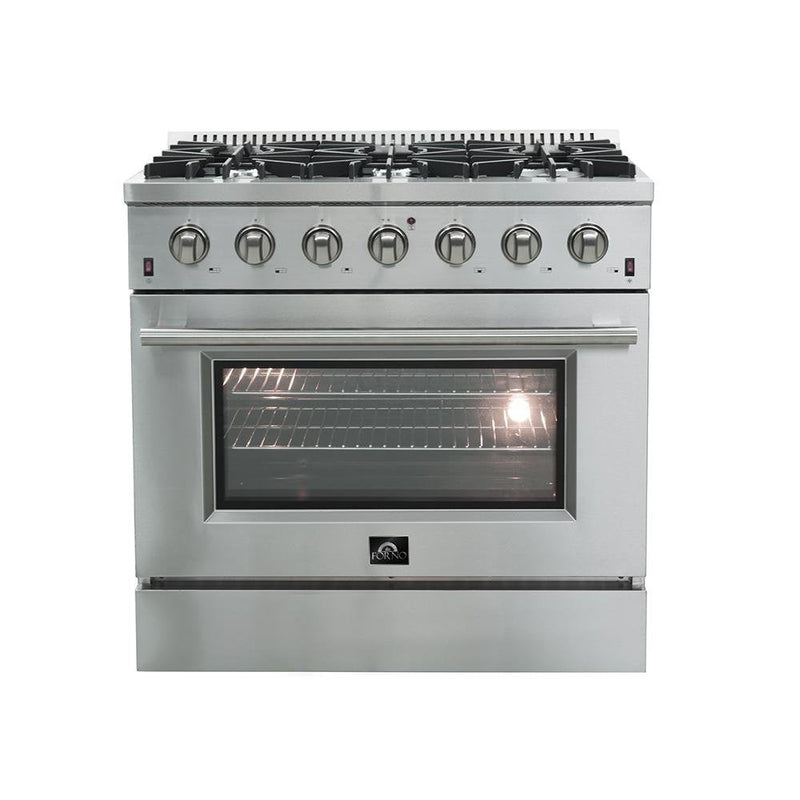 Forno 3-Piece Appliance Package - 36" Gas Range, French Door Refrigerator, and Dishwasher in Stainless Steel Appliance Package Forno 