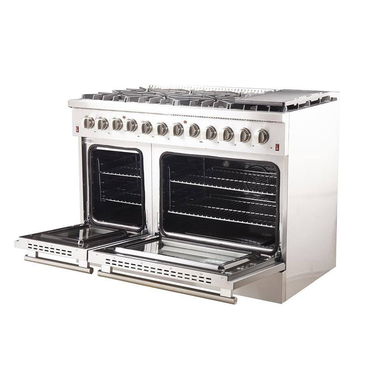 Forno 3-Piece Appliance Package - 48" Dual Fuel Range, French Door Refrigerator, and Dishwasher in Stainless Steel Appliance Package Forno 