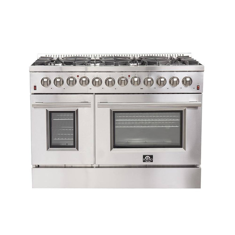 Forno 3-Piece Appliance Package - 48" Dual Fuel Range, French Door Refrigerator, and Dishwasher in Stainless Steel Appliance Package Forno 
