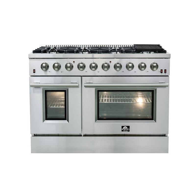 Forno 3-Piece Appliance Package - 48" Gas Range, Pro-Style Refrigerator, and Dishwasher in Stainless Steel Appliance Package Forno 