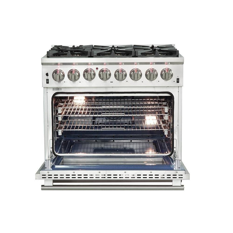 Forno 3-Piece Pro Appliance Package - 36" Dual Fuel Range, French Door Refrigerator, and Dishwasher in Stainless Steel Appliance Package Forno 