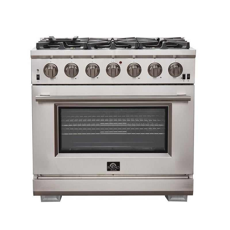 Forno 3-Piece Pro Appliance Package - 36" Gas Range, French Door Refrigerator, and Dishwasher in Stainless Steel Appliance Package Forno 