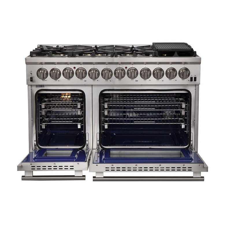 Forno 3-Piece Pro Appliance Package - 48" Dual Fuel Range, French Door Refrigerator, and Dishwasher in Stainless Steel Appliance Package Forno 