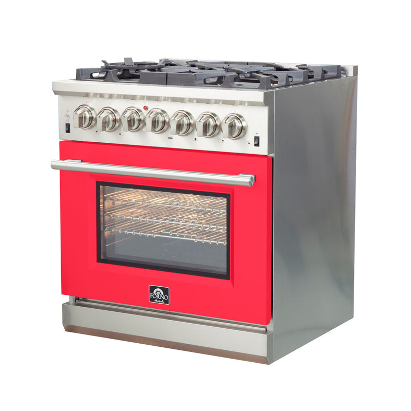 Forno 30" Capriasca Dual Fuel Range with 5 Gas Burners and 240v Electric Oven in Stainless Steel with Red Door (FFSGS6187-30RED) Ranges Forno 