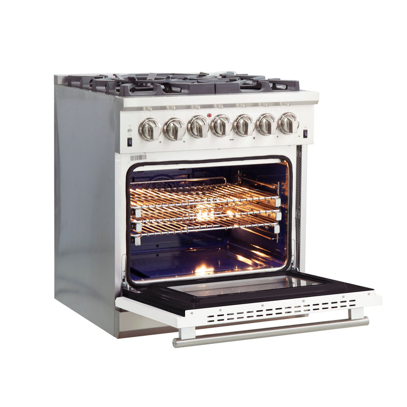 Forno 30" Capriasca Dual Fuel Range with 5 Gas Burners and 240v Electric Oven in Stainless Steel with White Door (FFSGS6187-30WHT) Ranges Forno 