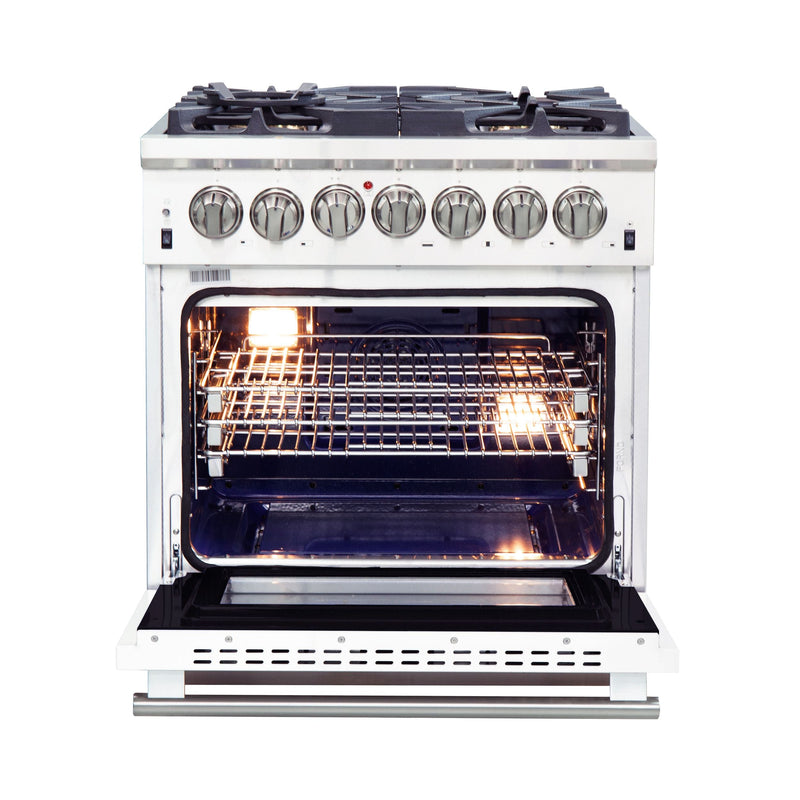 Forno 30" Capriasca Dual Fuel Range with 5 Gas Burners and 240v Electric Oven in Stainless Steel with White Door (FFSGS6187-30WHT) Ranges Forno 