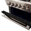 Forno 30" Capriasca Gas Range with 5 Burners and Convection Oven in Stainless Steel with Black Door (FFSGS6260-30BLK) Ranges Forno 