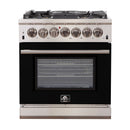 Forno 30" Capriasca Gas Range with 5 Burners and Convection Oven in Stainless Steel with Black Door (FFSGS6260-30BLK) Ranges Forno 