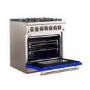 Forno 30" Capriasca Gas Range with 5 Burners and Convection Oven in Stainless Steel with Blue Door (FFSGS6260-30BLU) Ranges Forno 