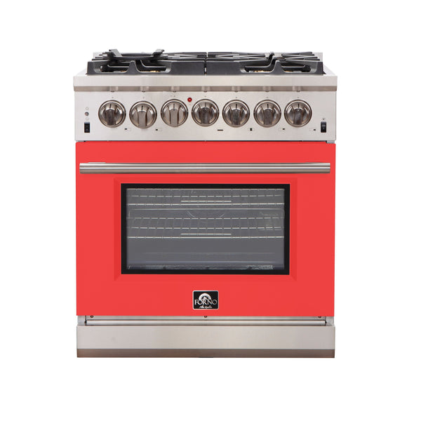Forno 30" Capriasca Gas Range with 5 Burners and Convection Oven in Stainless Steel with Red Door (FFSGS6260-30RED) Ranges Forno 