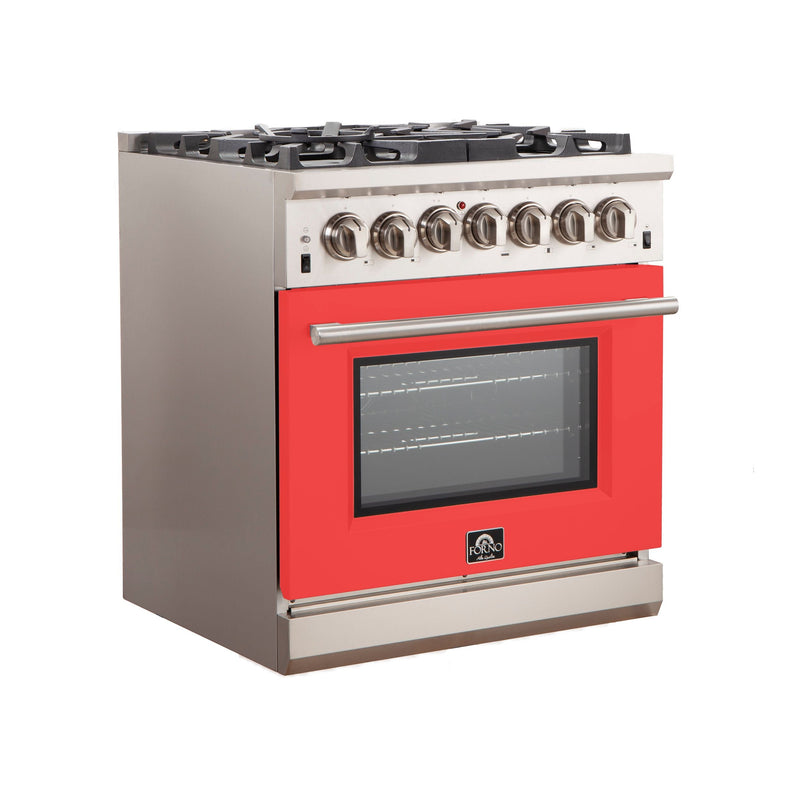 Forno 30" Capriasca Gas Range with 5 Burners and Convection Oven in Stainless Steel with Red Door (FFSGS6260-30RED) Ranges Forno 