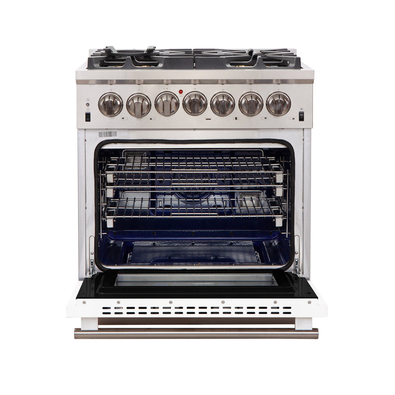 Forno 30" Capriasca Gas Range with 5 Burners and Convection Oven in Stainless Steel with White Door (FFSGS6260-30WHT) Ranges Forno 