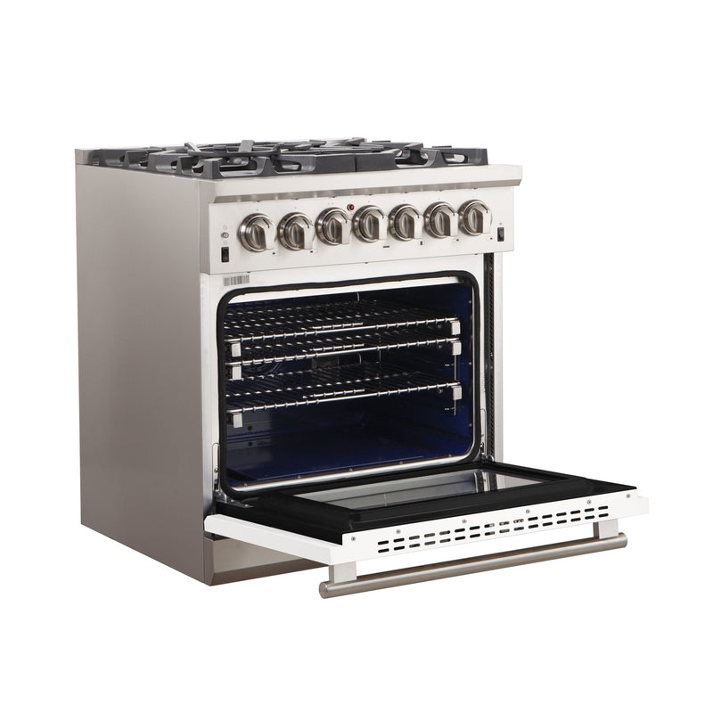 Forno 30" Capriasca Gas Range with 5 Burners and Convection Oven in Stainless Steel with White Door (FFSGS6260-30WHT) Ranges Forno 