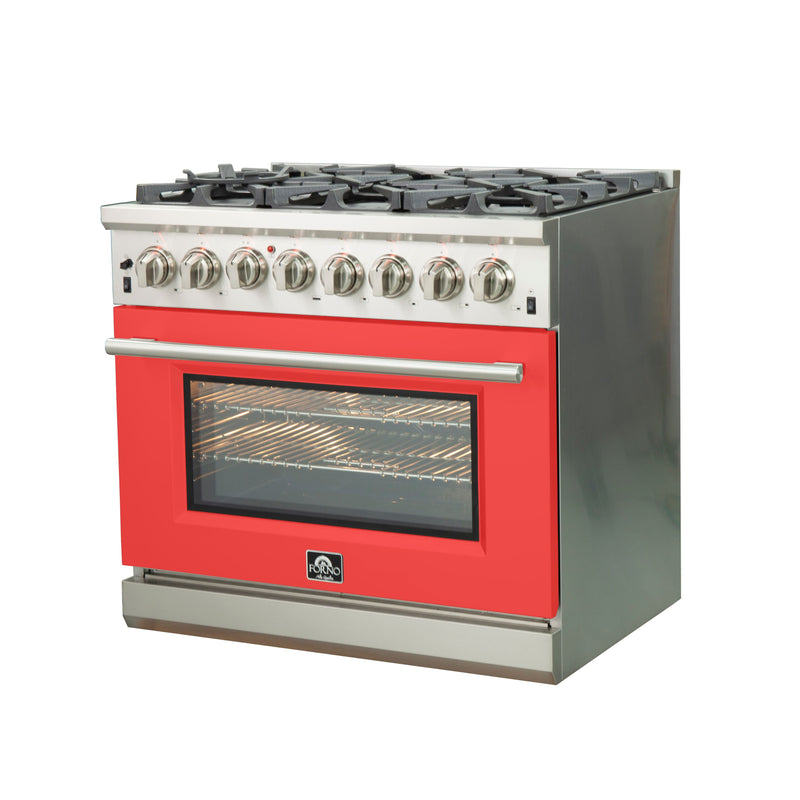 Forno 36" Capriasca Dual Fuel Range with 6 Gas Burners and 240v Electric Oven in Stainless Steel with Red Door (FFSGS6187-36RED) Ranges Forno 