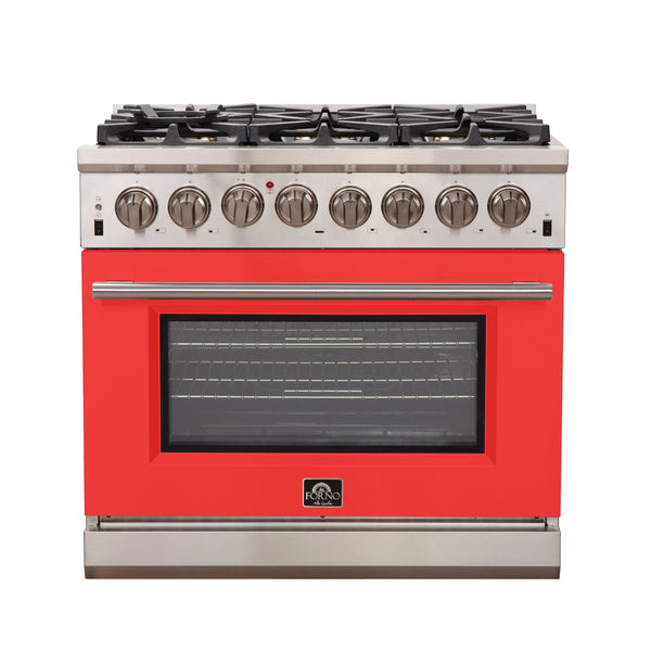 Forno 36" Capriasca Dual Fuel Range with 6 Gas Burners and 240v Electric Oven in Stainless Steel with Red Door (FFSGS6187-36RED) Ranges Forno 